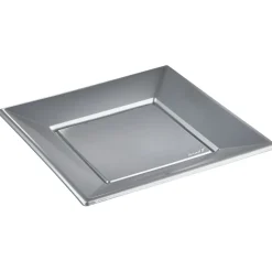 Assiette plate carrée gris clair en plastique réutilisable x6