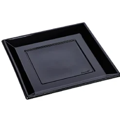 Assiette plate carrée noire en plastique réutilisable x6
