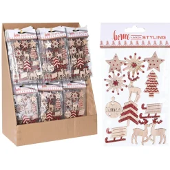Autocollant de Noël en pin et paillettes rouges x 12