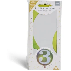 Ballon alu chiffre 3 métallisé multicolore Ø45cm