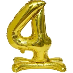 Ballon chiffre 4 avec support doré ou argenté 80cm