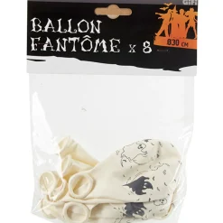 Ballon de baudruche blanc motif fantôme Halloween x8