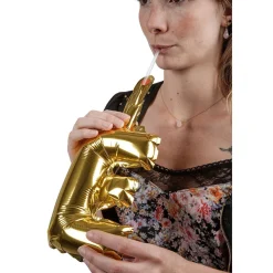 Ballon JOYEUX ANNIVERSAIRE en aluminium doré/argenté