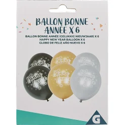 Ballons Bonne Année noir or argent x6