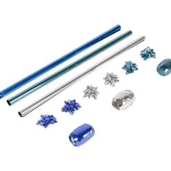 Bolduc noeud et papier cadeau argenté bleu