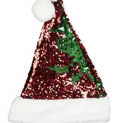 Bonnet de Noël à pompon sequin réversible rouge vert blanc