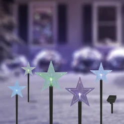 Borne solaire à planter étoile 1LED multicolore H30cm x5