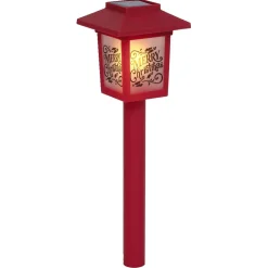 Borne solaire lanterne rouge vintage 10LED blanc chaud effet flamme H37cm