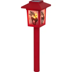 Borne solaire lanterne rouge vintage 10LED blanc chaud effet flamme H37cm
