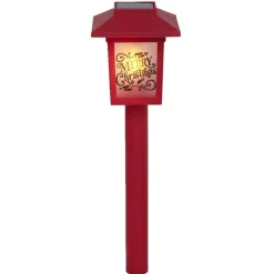 Borne solaire lanterne rouge vintage 10LED blanc chaud effet flamme H37cm
