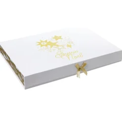 Boîte cadeau Noël doré L.34,5 x l.24 x H.4 cm