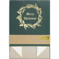 Boîte cadeau Noël pliable motif couronne dorée