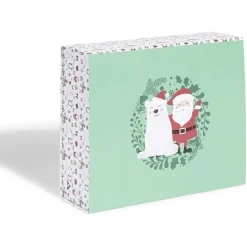 Boîte cadeau Noël pliable motif Père Noël et ours blanc