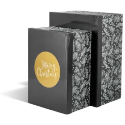 Boîte de Noël motif feuillage hiver gris et blanc x2