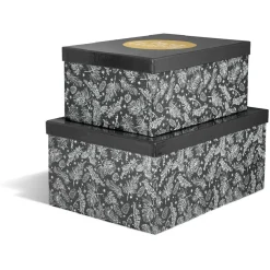 Boîte de Noël motif feuillage hiver gris et blanc x2