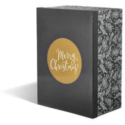 Boîte de Noël motif feuillage hiver gris et blanc x2