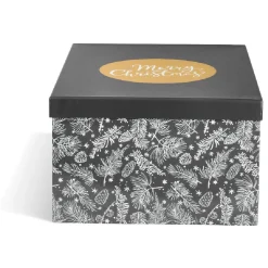 Boîte de Noël motif feuillage hiver gris et blanc x2