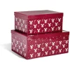 Boîte de Noël motif renne flocon canne à sucre rouge et blanc x2