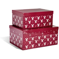 Boîte de Noël motif renne flocon canne à sucre rouge et blanc x2