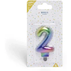 Bougie anniversaire chiffre 2 iridescent
