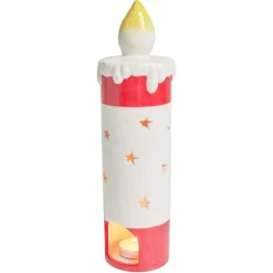 Bougie de Noël en céramique rouge et blanc Ø8,5xH29,5cm