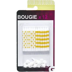Bougie jaune avec support motif pois et rayures x12