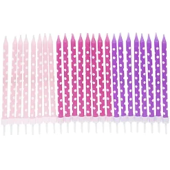 Bougies anniversaire à pois blanc rose et violet XXL x24