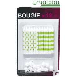 Bougies x12 avec support déco vert et blanc