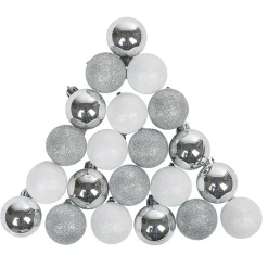 Boule de Noël argentée et blanche x25