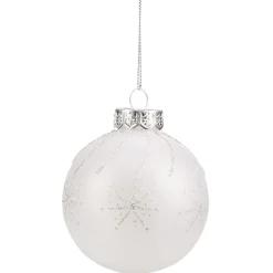 Boule de Noël blanche motif étoiles paillettées argentées Ø8cm