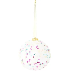 Boule de Noël blanche perles multicolores Ø8cm