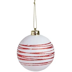 Boule de Noël blanche spirale rouge pailleté Ø8cm