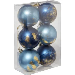 Boule de Noël bleu effet doré x6