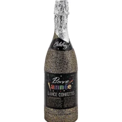 Bouteille confettis noir doré H. 32 cm