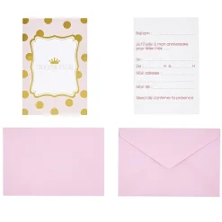Carte d'invitation rose et doré à poids avec enveloppe x 8