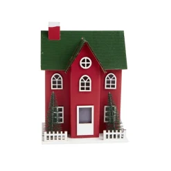 Chalet de Noël lumineux H20,5cm - 2 coloris rouge ou blanc
