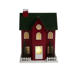 Chalet de Noël lumineux H20,5cm - 2 coloris rouge ou blanc