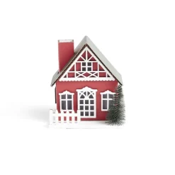 Chalet de Noël lumineux H11cm rouge ou blanc