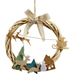 Couronne de Noël en bois avec rennes et traîneau Ø26cm