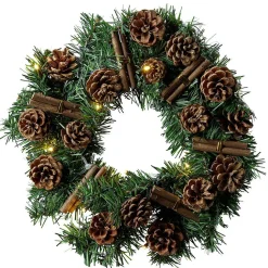 Couronne de Noël lumineuse 30 LED blanc chaud pomme de pin Ø30cm