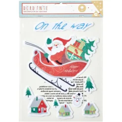 Déco fenêtre feutre adhésif On the Way traîneau et Père Noël L19xH25cm