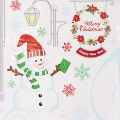 Déco fenêtre sticker électrostatique bonhomme de neige Merry Christmas