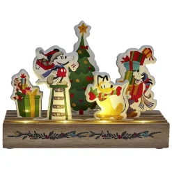 Décoration de Noël lumineuse à poser Disney sur socle bois Mickey et ses amis