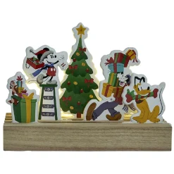 Décoration de Noël lumineuse à poser Disney sur socle bois Mickey et ses amis