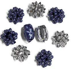 Ensemble papier cadeau Noël 2m x4 avec noeud x7 ruban x3 argenté bleu