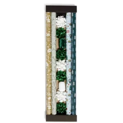 Ensemble papier cadeau Noël 2m x4 avec noeud x7 ruban x2 vert et blanc