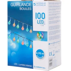 Guirlande électrique 100 boules multicolores fixes L. 4,95 m