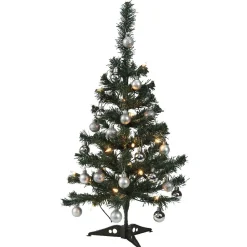 Kit sapin noël argenté lumineux blanc chaud H. 60 cm