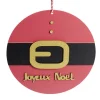 Pancarte Joyeux Noël en bois ceinture rouge et noire Ø30cm