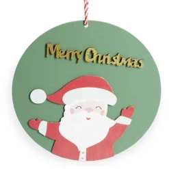 Pancarte ronde en bois Père Noël rouge et vert Ø30cm